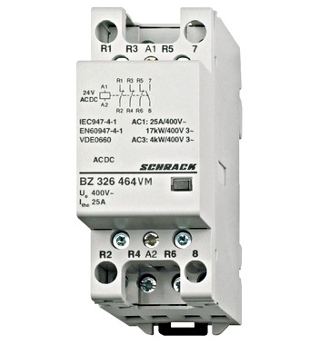 f_bz326464vm Contactor modular (2UH) 25A 1ND+3NÎ, 24Vca&cc Schrack